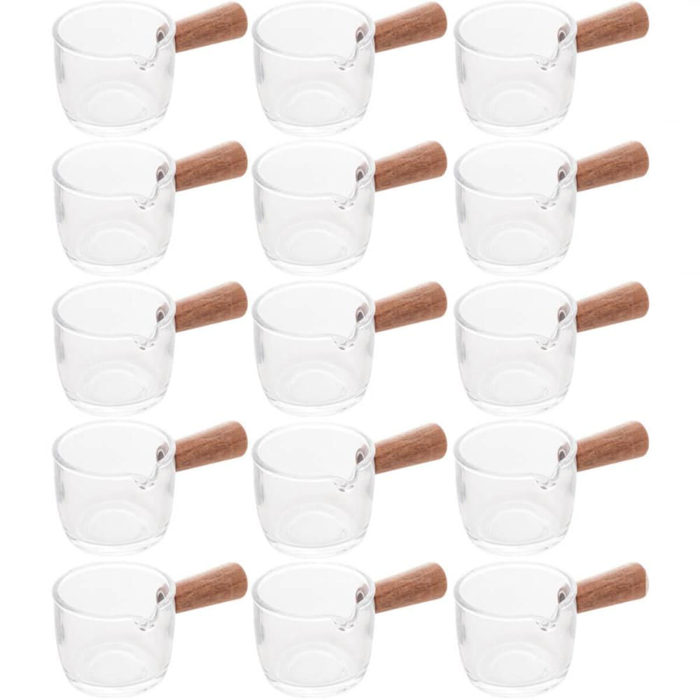 Kit 15 Molheiras de Vidro para Restaurantes Panquecarias 50ml Cremeiras com Cabo de Bambu