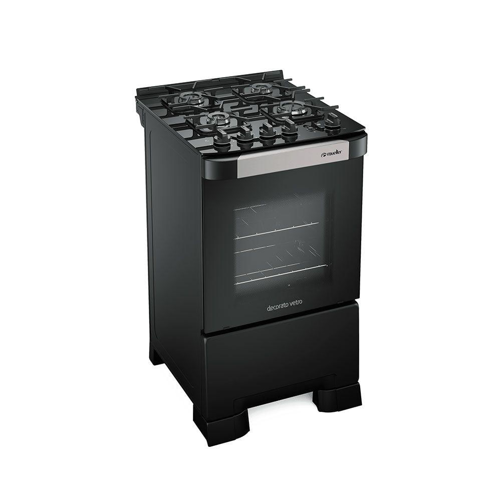 Fogão Mueller Decorato Vetro Piso 4 Bocas Preto Fosco G3 601230050 Bivolt