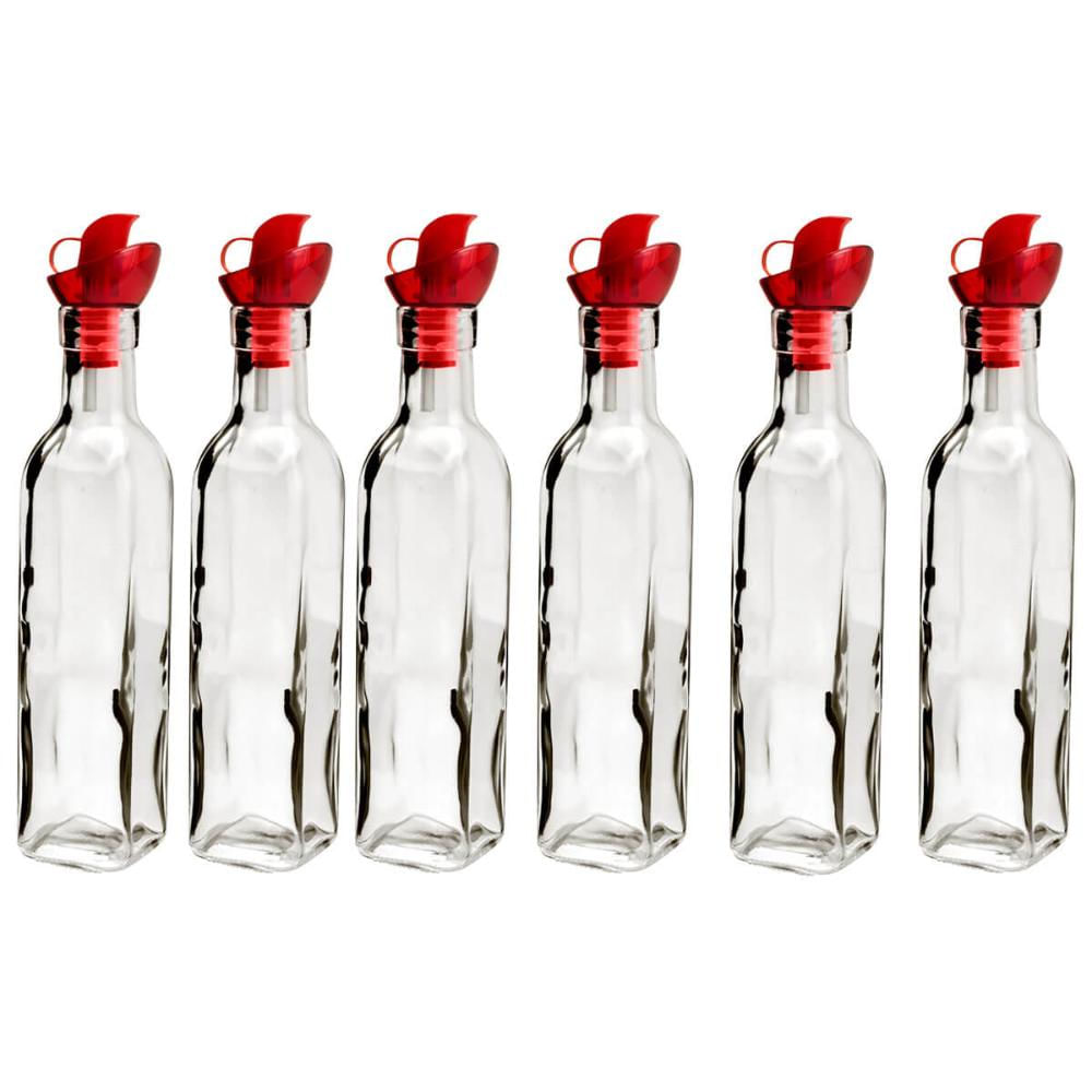 Kit 6 Garrafas de Vidro com Tampa Dosadora Vermelha 270ml pa