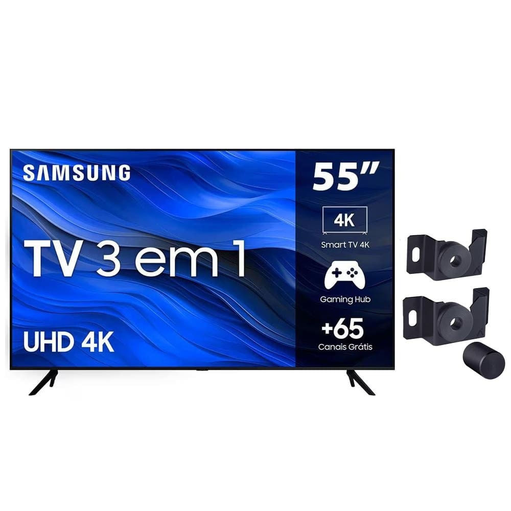 Smart TV Samsung CU7700 55 + Suporte Fixo para TV Modelo SAV-1000