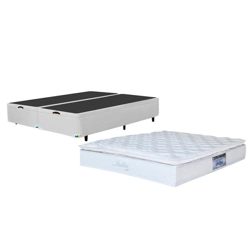 Cama Box Queen Size MGA Universal com Baú e Pistão a Gás + Colchão Umaflex Itália com Pillow Top e Molas Ensacadas