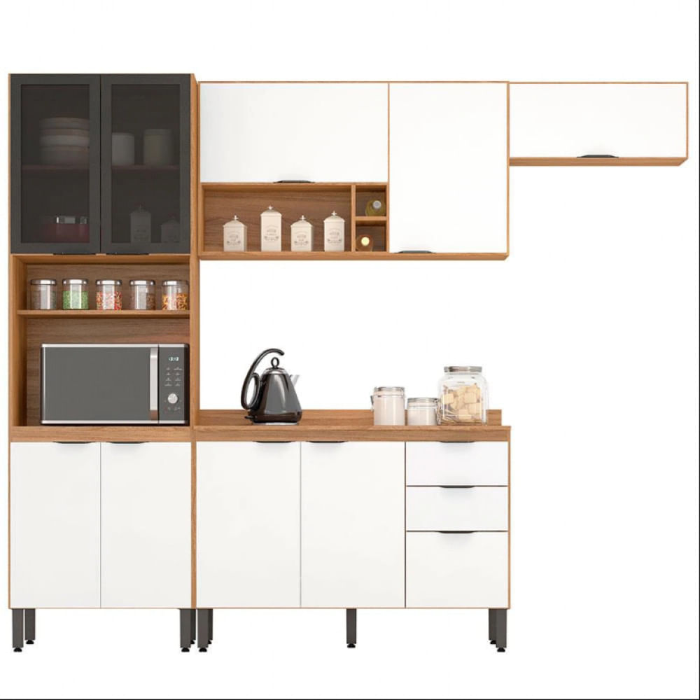 Cozinha Completa Demóbile Firenze com 10 Portas, 2 Gavetas e 7 Prateleiras Marrom/Cinza