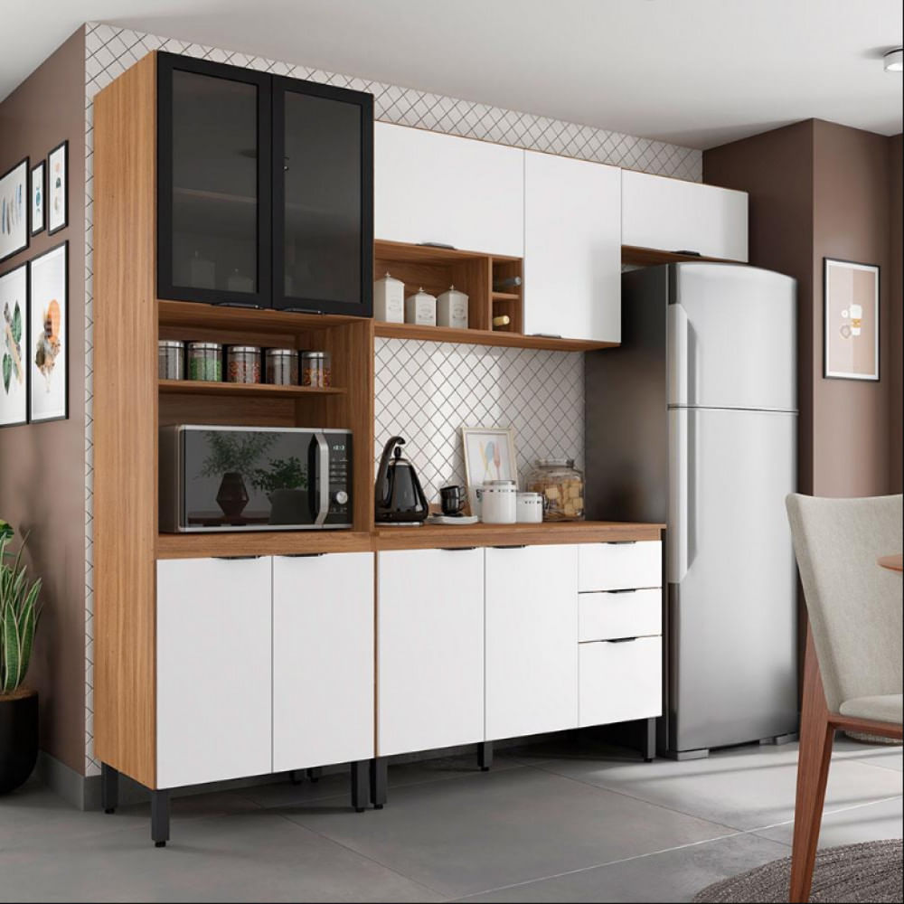 Cozinha Completa Demóbile Firenze com 10 Portas, 2 Gavetas e 7 Prateleiras