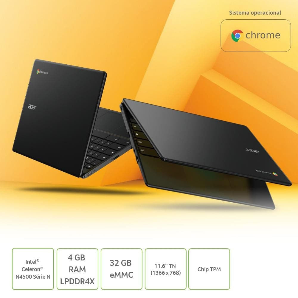 Notebook Acer Chromebook 311 com processador Intel Celeron N4500 Preto