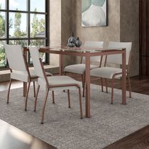 Mesa de Jantar Fabone Alexa Tampo de Vidro + 4 Cadeiras de Jantar Fabone Dora