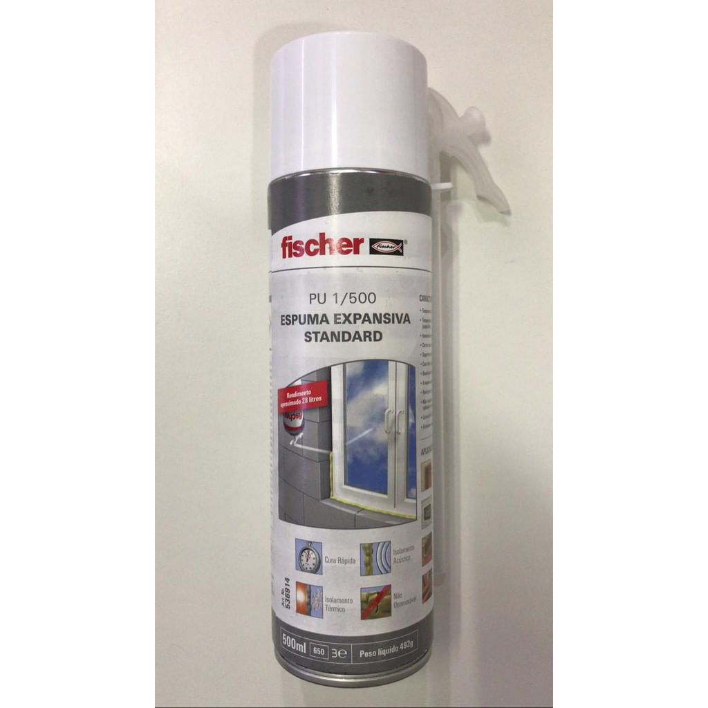 ESPUMA EXPANSIVA STANDARD FISCHER PU 1 500 = 500ML = 492G = RENDIMENTO 28 LITROS APROXIMADO