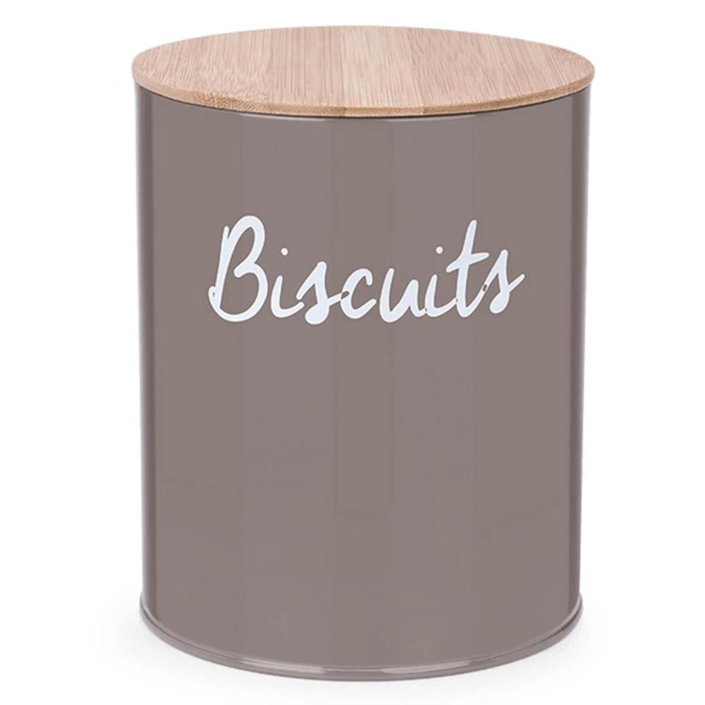Pote Biscuits Porta Condimentos Lata de Biscoito com Tampa de Bambu Haus Concept Canister Warm Gray