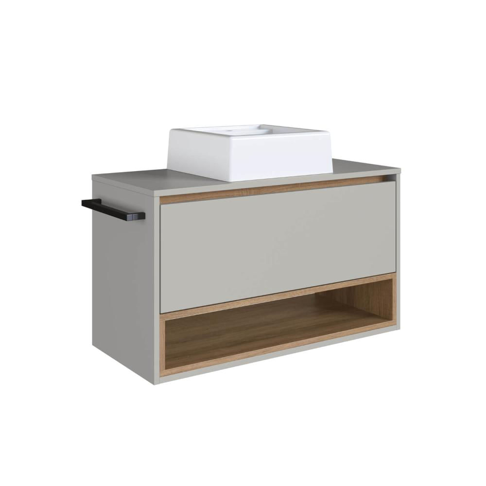 Gabinete Suspenso 80cm Mel Arenas com Cuba 1 Nicho 1 Porta e Toalheiro BH8060MACUBA