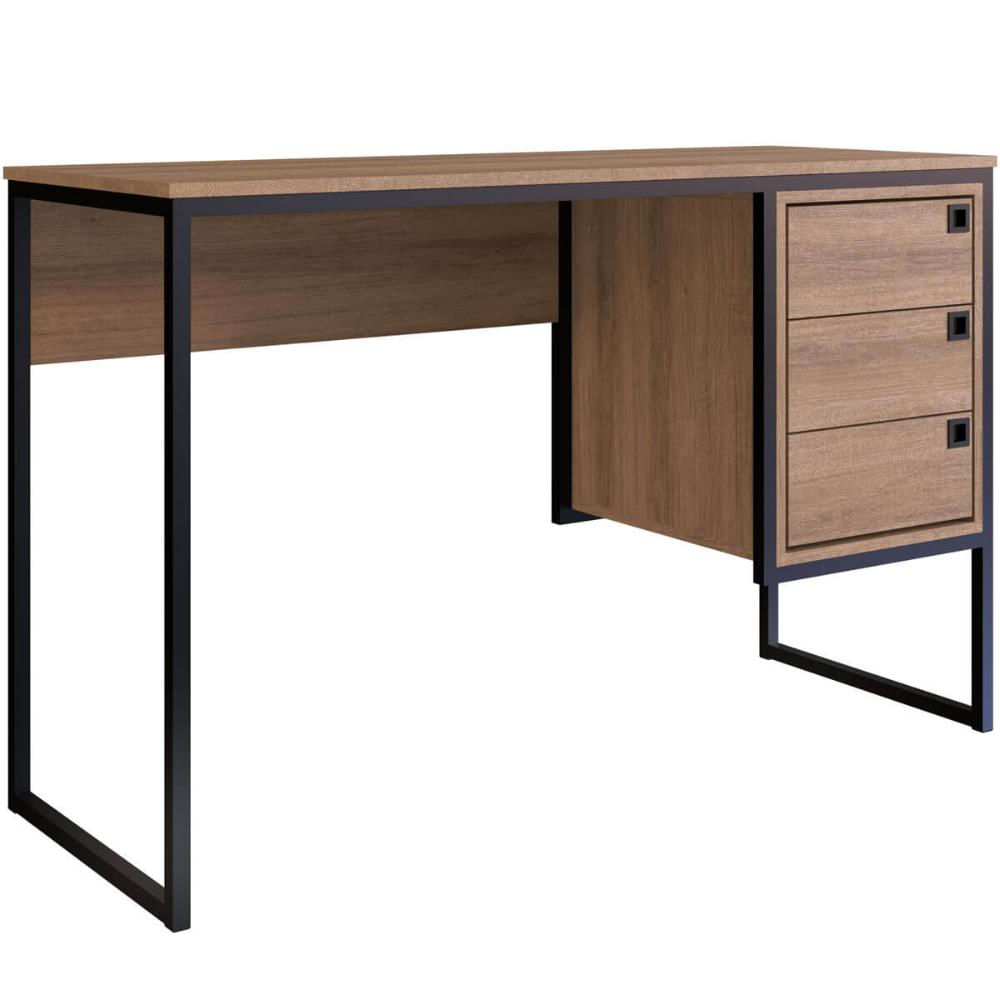 Escrivaninha Com Gavetas Mel 120x45x75cm Mesa De Computador Placa E Ponto Estilo Industrial
