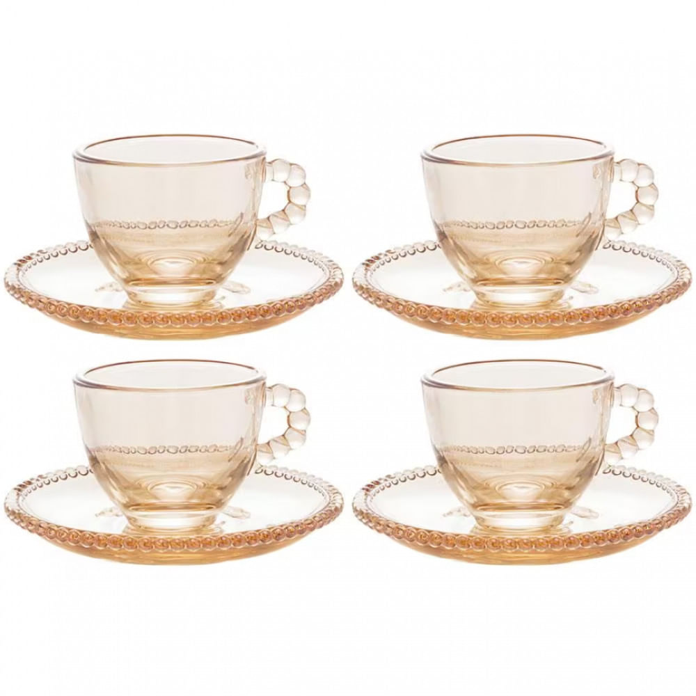Conjunto com 4 Xícaras e Pires para Café Pearl em Cristal 80 ml Wolff
