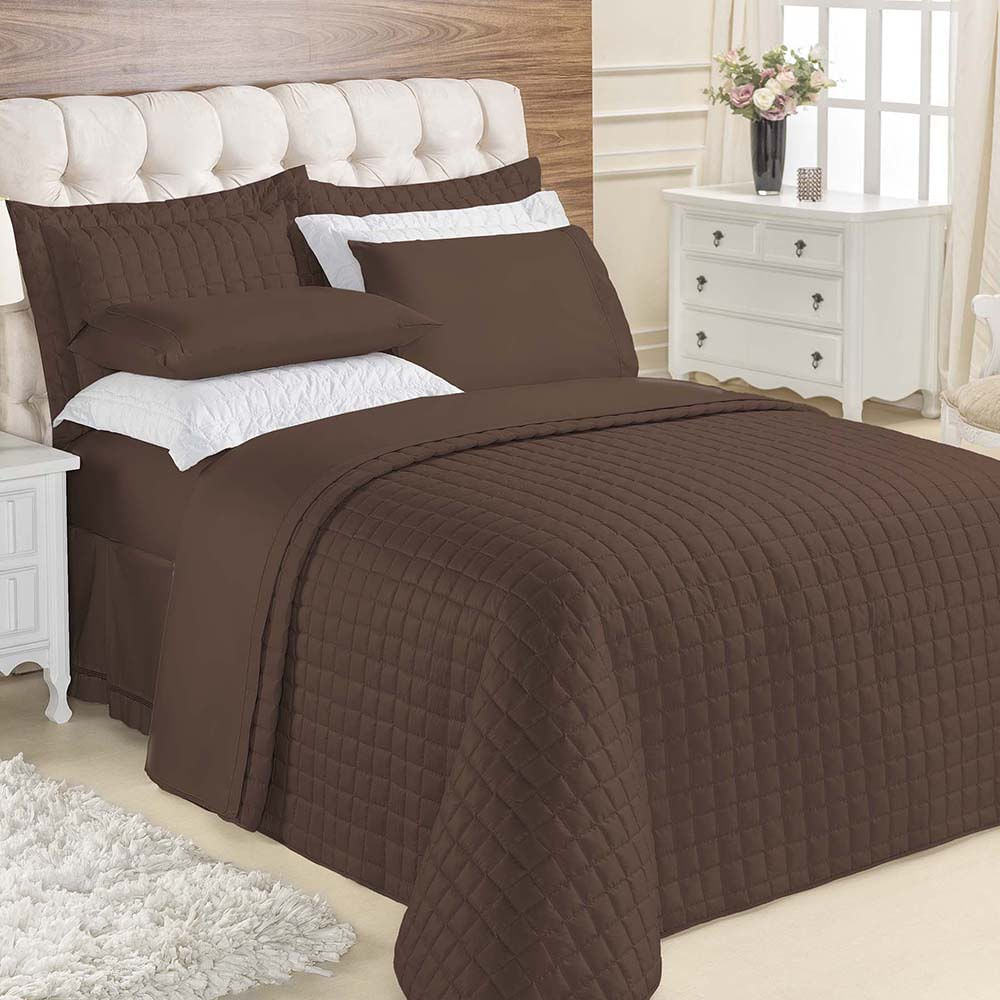 Kit Cobre Leito Colcha Veneza King 3 Peças Hipercal 180 Fios - Marrom