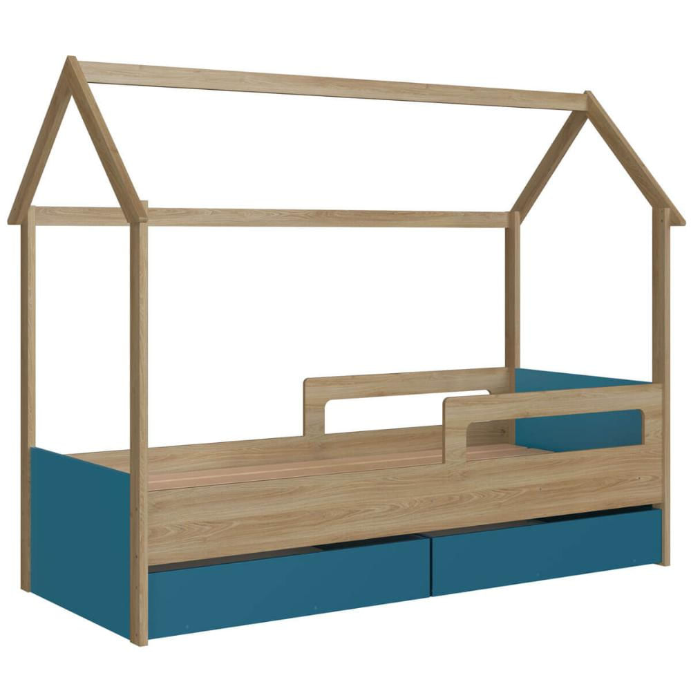 Cama Infantil Montessoriana com Gavetas Aveiro com Azul
