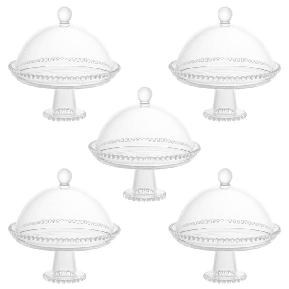 5 Boleiras Cristal com Pé Tampa Pearl Prato para Queijo Wolff Porta Bolos de Vidro