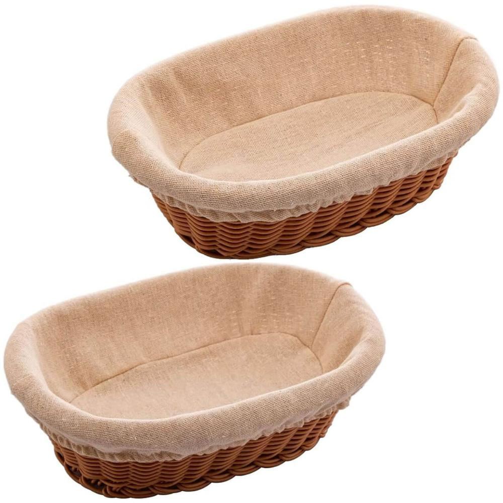 Kit 2 Cestas Porta Pão 27x20cm e 24x17cm Oval Rattan Plástico Forro Tecido Cesto Lyor