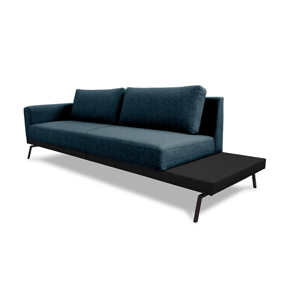 Sofá 3 Lugares Matteo com Mesa de Apoio Direita Linho Azul 240 cm