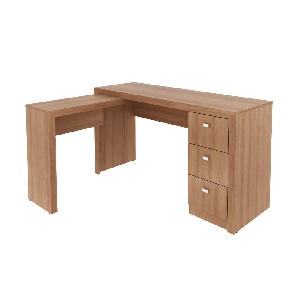Mesa para Escritório com Mesa de Apoio e 3 Gavetas ME4101 Amêndoa Tecnomobili