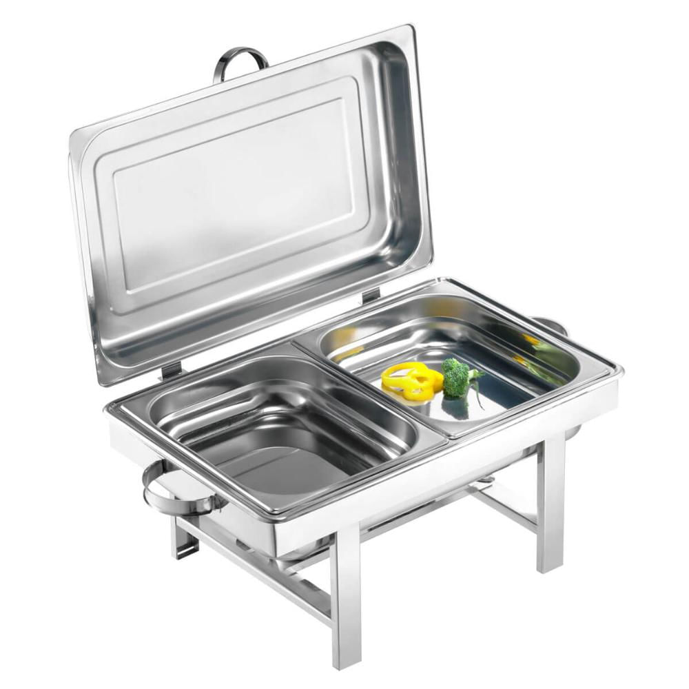 Rechaud Gastronômico Duplo Retangular 8L com 2 Cubas 1/2 Aço Inox Zanella Restaurante Hotel