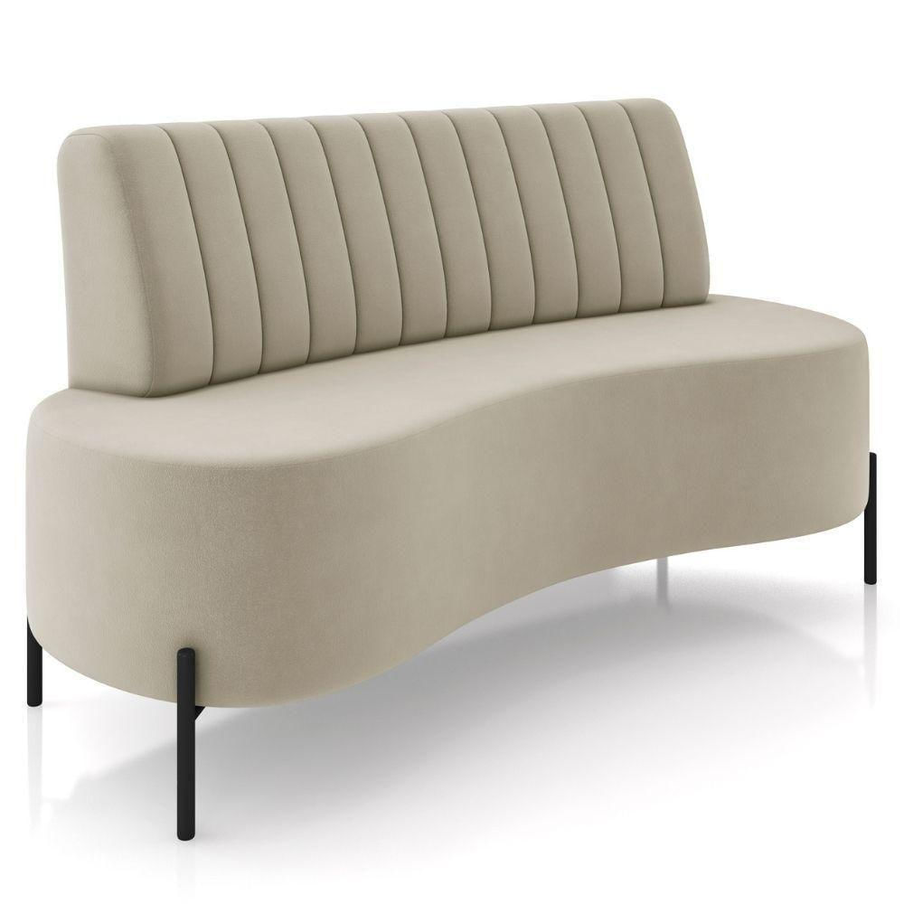 Sofá Chaise 2 Lugares Sala Living 135cm Pés Industrial Cayman K01 Veludo Bege Lyam Decor