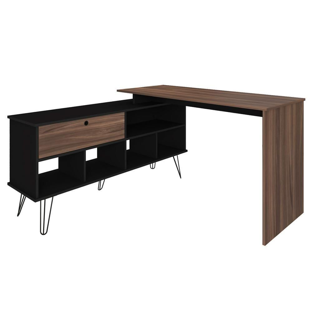 Mesa Para Escritório Escrivaninha Em L Home Office Kalil A02 Preto Ypê - Lyam Decor