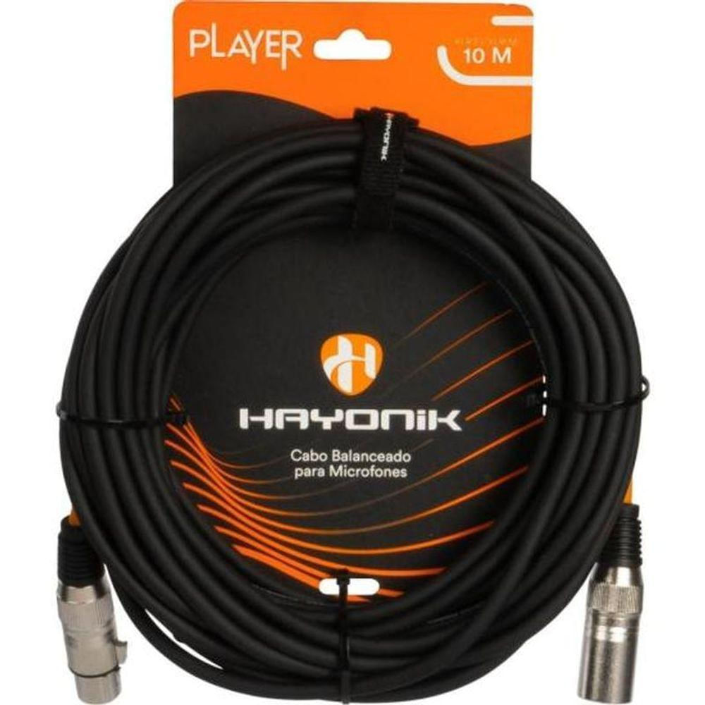 Cabo Para Microfone Player Xlr(f) X Xlr(m) 10m Preto Hayonik