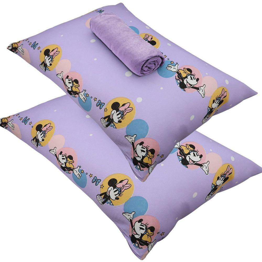 Jogo De Cama Portallar Casal Malha 100% Algodão Disney Minnie Feliz 3 Peças Lavanda