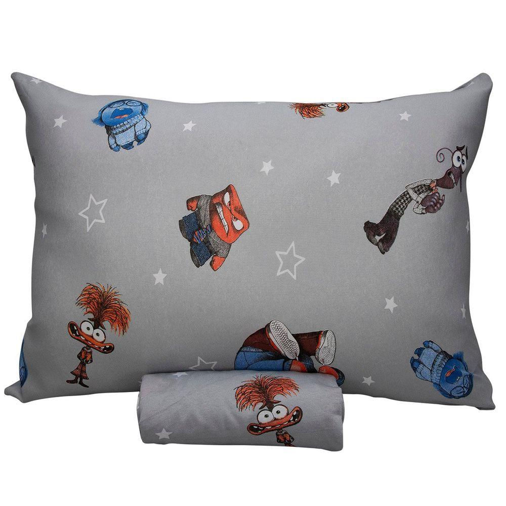 Jogo De Cama Portallar Solteiro Malha Mista Estampado Disney Divertidamente 2 Pçs Cinza