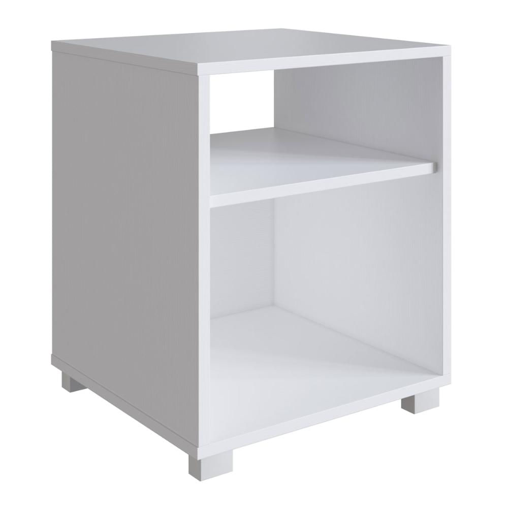 Mesa de Cabeceira Siena Branco com Prateleira e Nicho