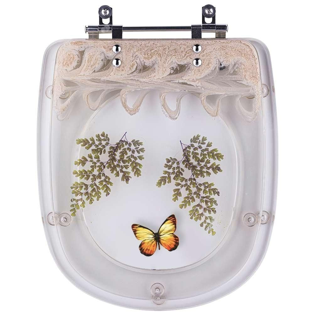 Tampa De Vaso Poliéster Decorada Borboleta Vogue Plus Bege Para Louça Deca