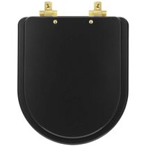 Tampa De Vaso Laqueado Com Fechamento Lento Link-lk Preto Fosco Para Louça Deca Com Ferragem Dourada