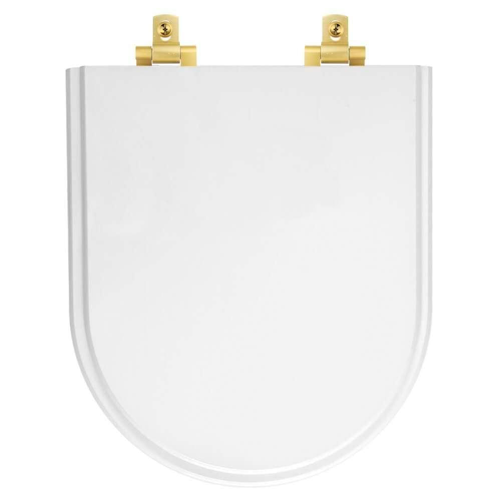 Tampa De Vaso Laqueado Com Fechamento Lento Level Branco Para Louça Deca Com Ferragem Dourada