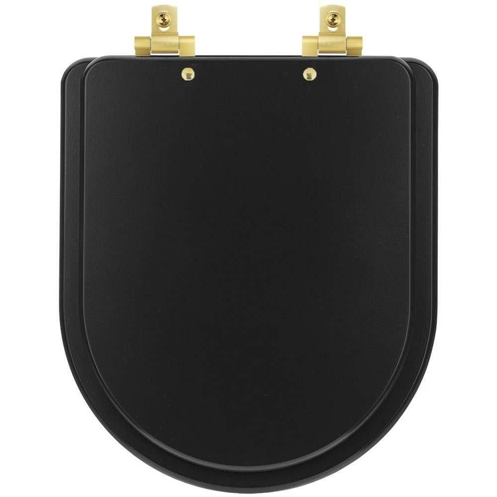 Tampa De Vaso Mdf Com Amortecedor Smart Onix (preto Fosco) Para Bacia Celite Com Ferragem Dourada