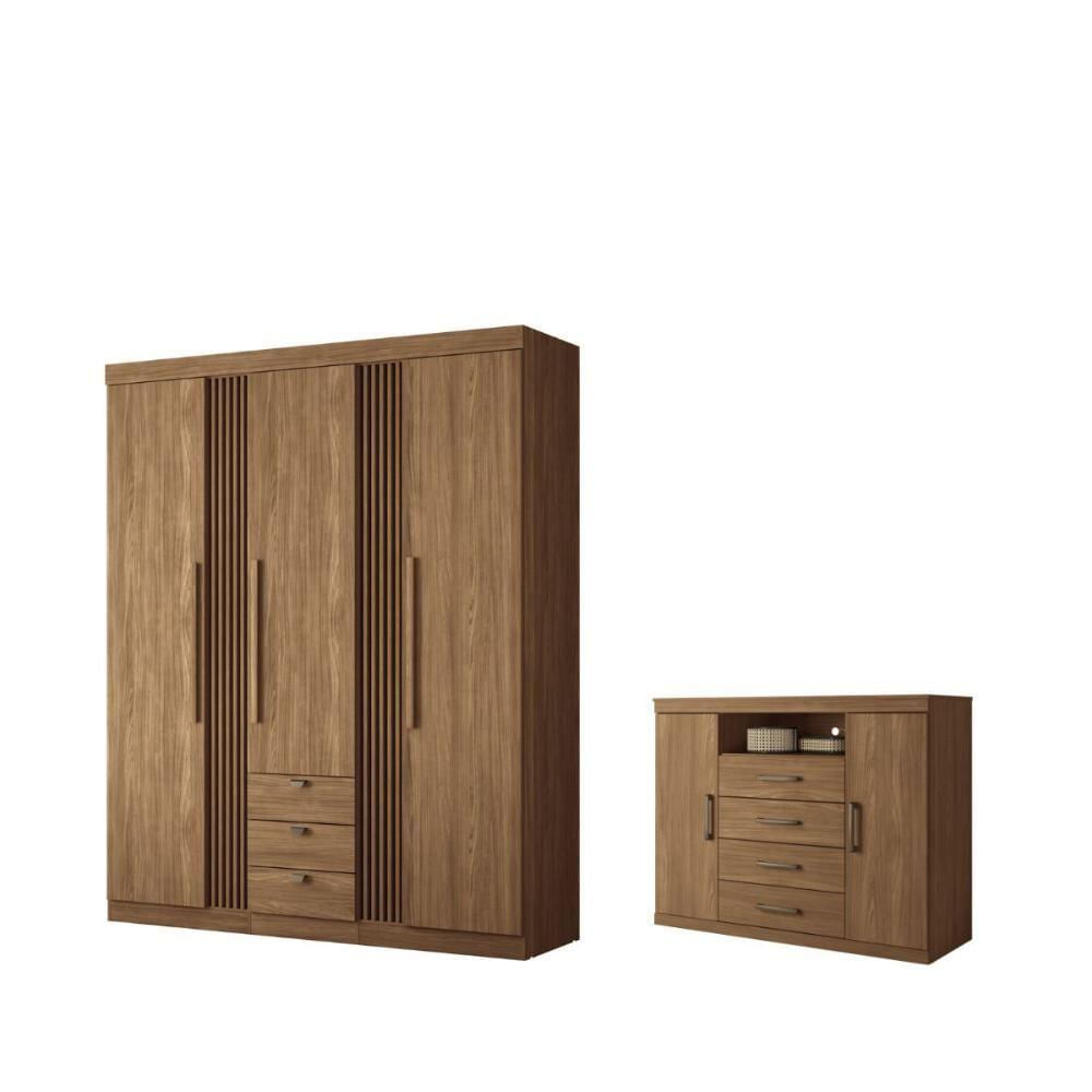 Kit Guarda Roupa E Cômoda Denver Jatoba