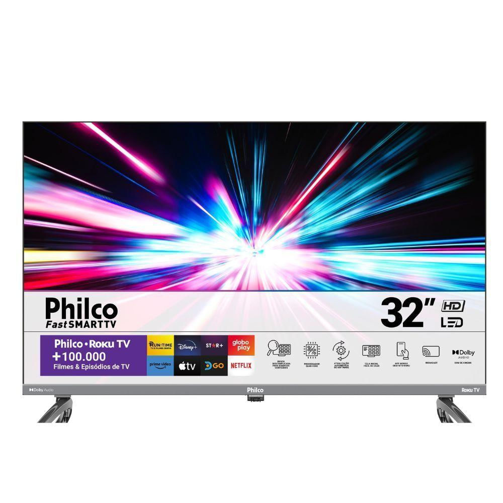 TV 32 Philco Smart LED Roku Dolby Áudio PTV32K34RKGB Cinza Bivolt
