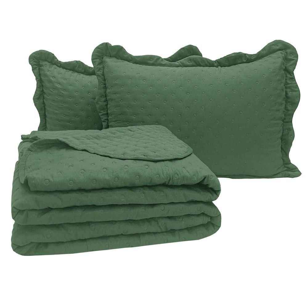 Kit Cobre Leito Colcha Casa Scarpa Perone King Dupla Face Toque De Pluma Micro Percal 300 Fios 3 Peças - Verde Esmeralda