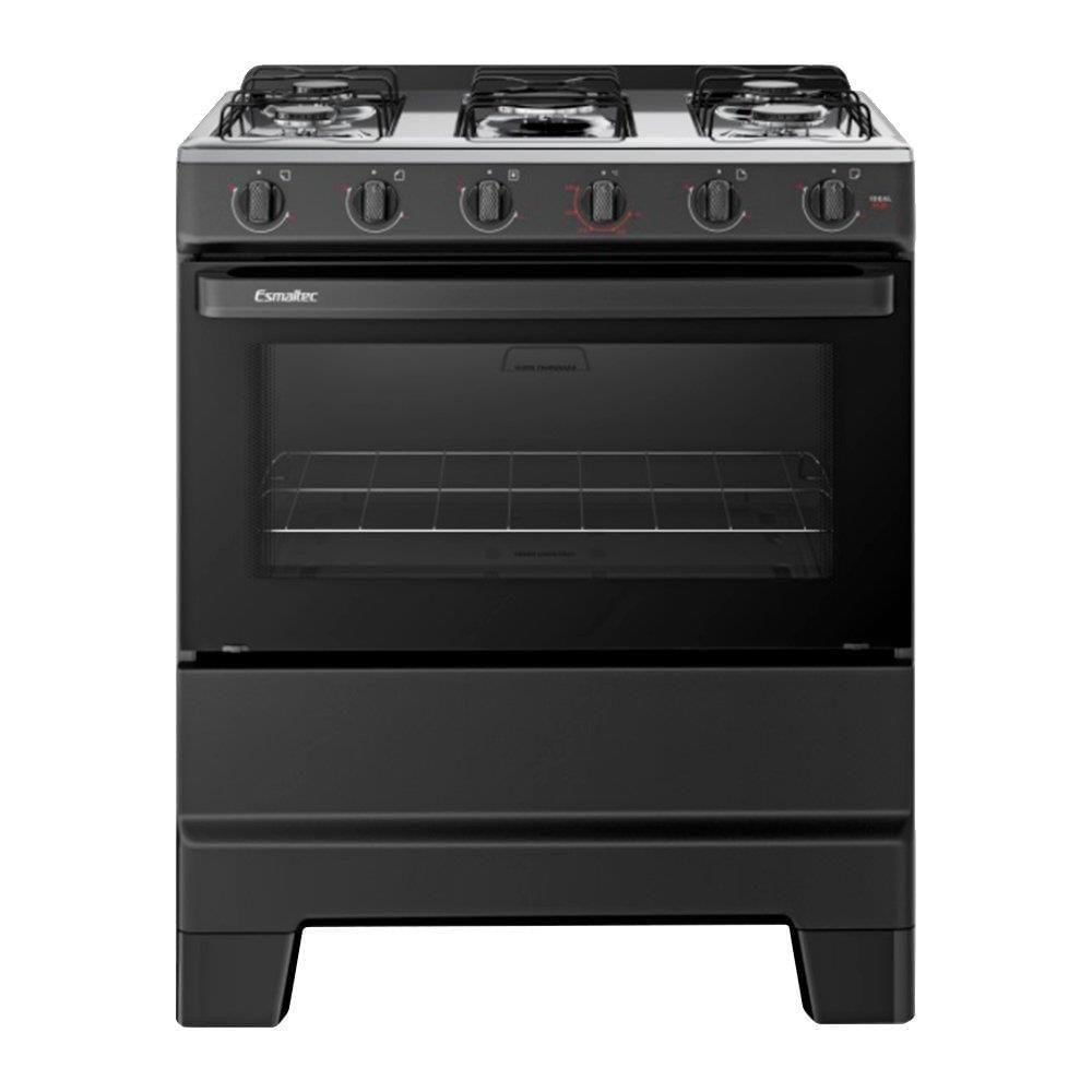 Fogão Esmaltec Ideal Pop 5 Bocas Com Forno Limpa Fácil Preto Bivolt  F5ISP5120