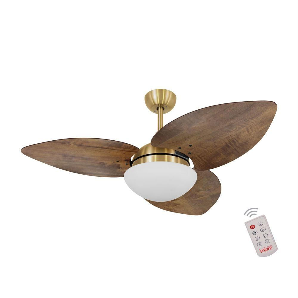 Ventilador De Teto Dourado 3 Pás Rádica Imbuia 220V