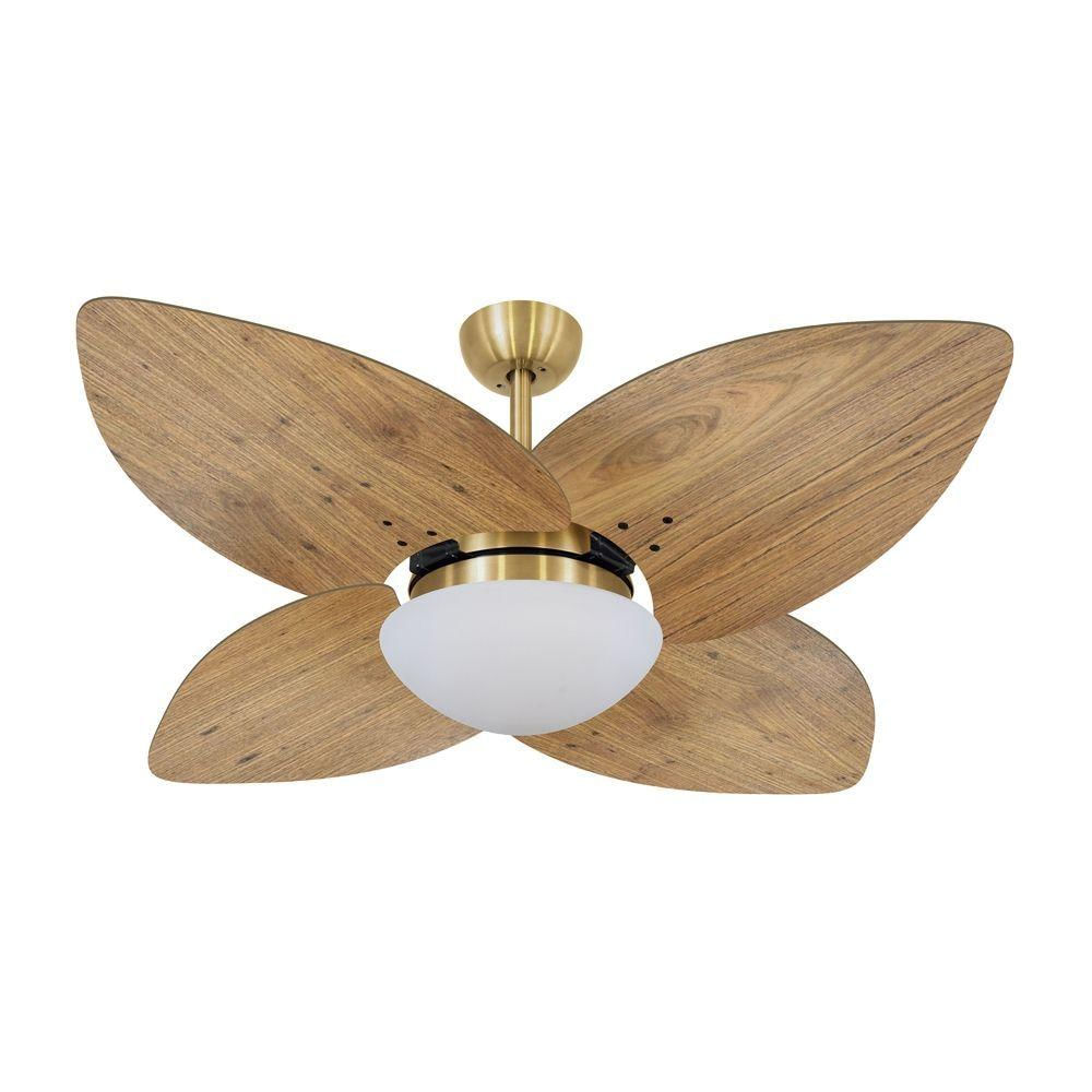Ventilador De Teto Kovalski Dourado 4 Pás Rádica Freijó 220V
