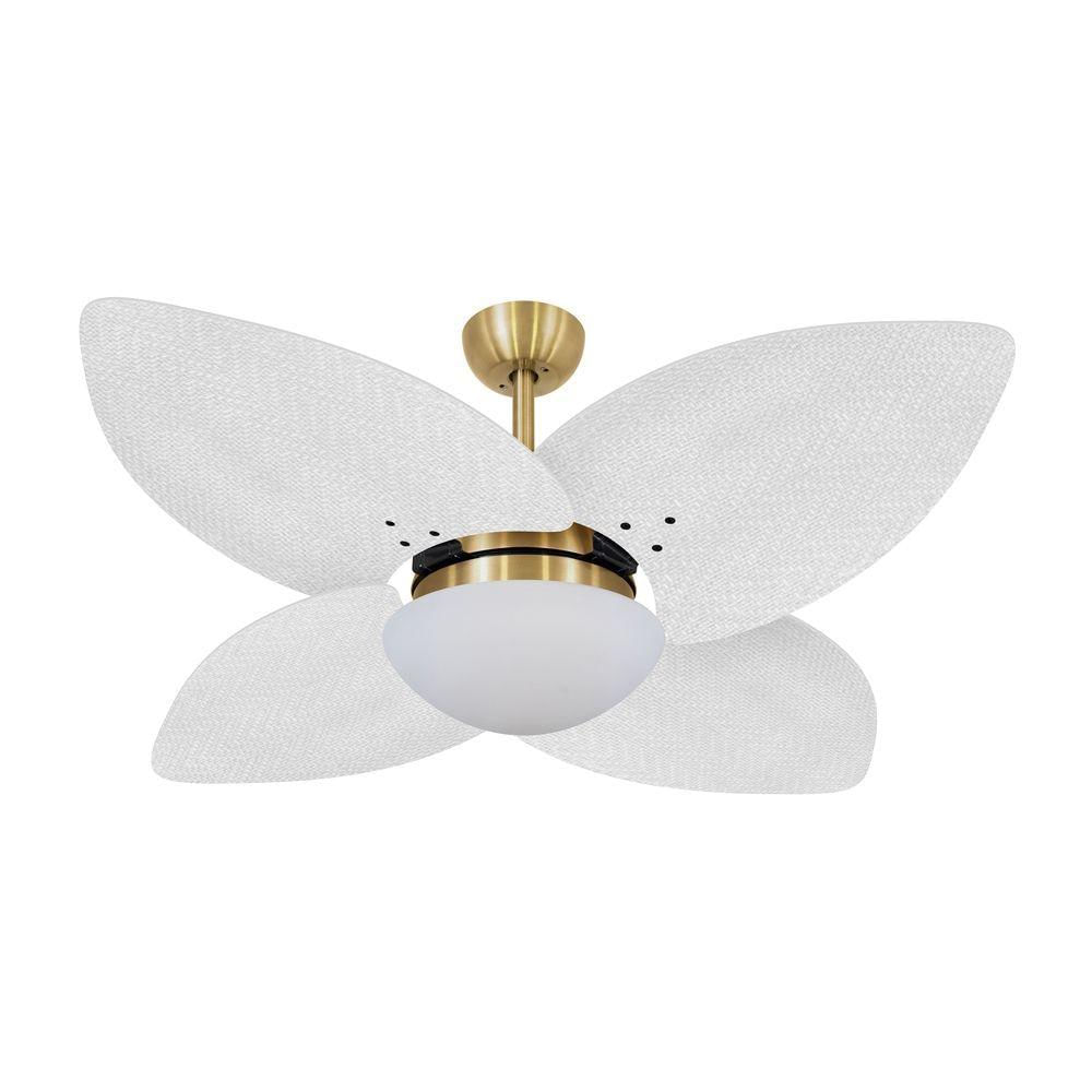 Ventilador De Teto Dormamu Dourado 4 Pás Palmae Branco 220V