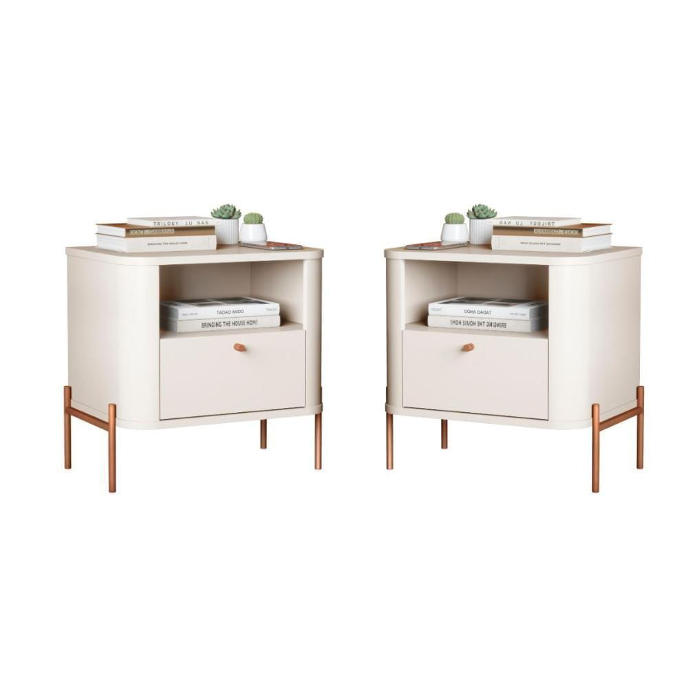 Conjunto Mesa De Cabeceira Malta Off White Bronze
