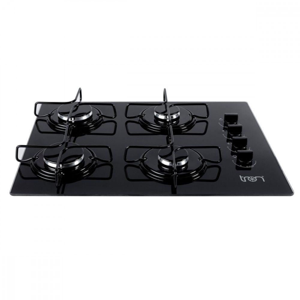 Cooktop Vidro A Gás 4 Bocas 60x46 Bivolt Preto Tron Preto Bivolt