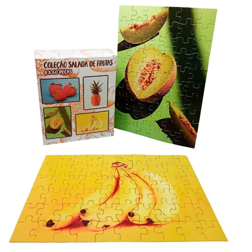 Combo 4 Quebra-cabeças Divertidos Frutas Educativo 40 Peças