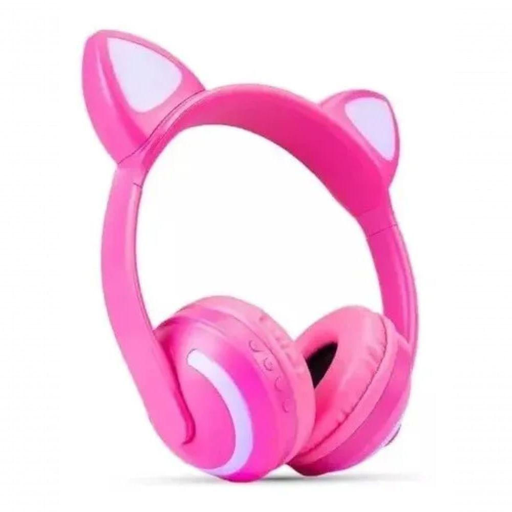 Headphone Bluetooth Orelhas Led Fone Gatinho Rosa
