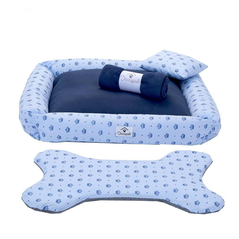 Kti Cama Para Pet Cães E Gatos Realeza Azul Porte Medio 04 Peças [f101]