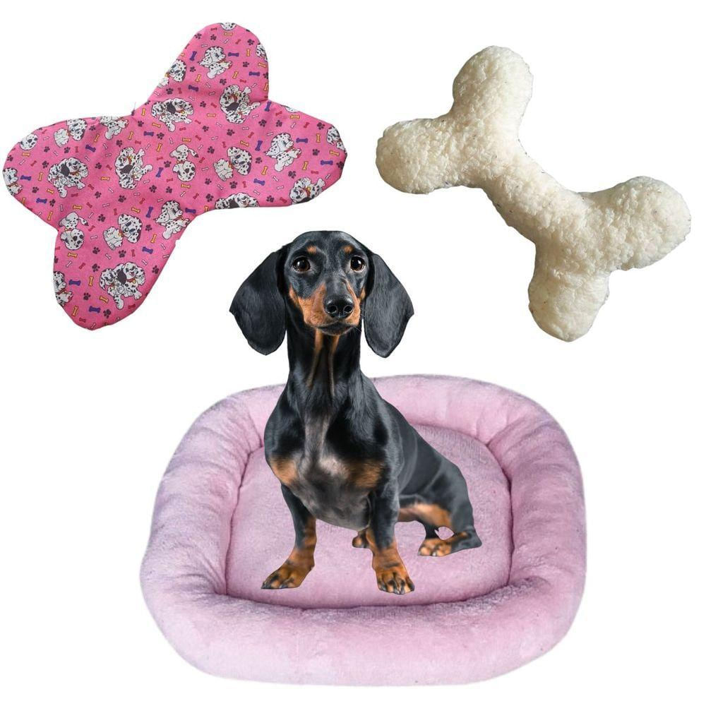 Kit Cama Pet Bigata G Luxo Fofa Com Comedouro E Osso Rosa