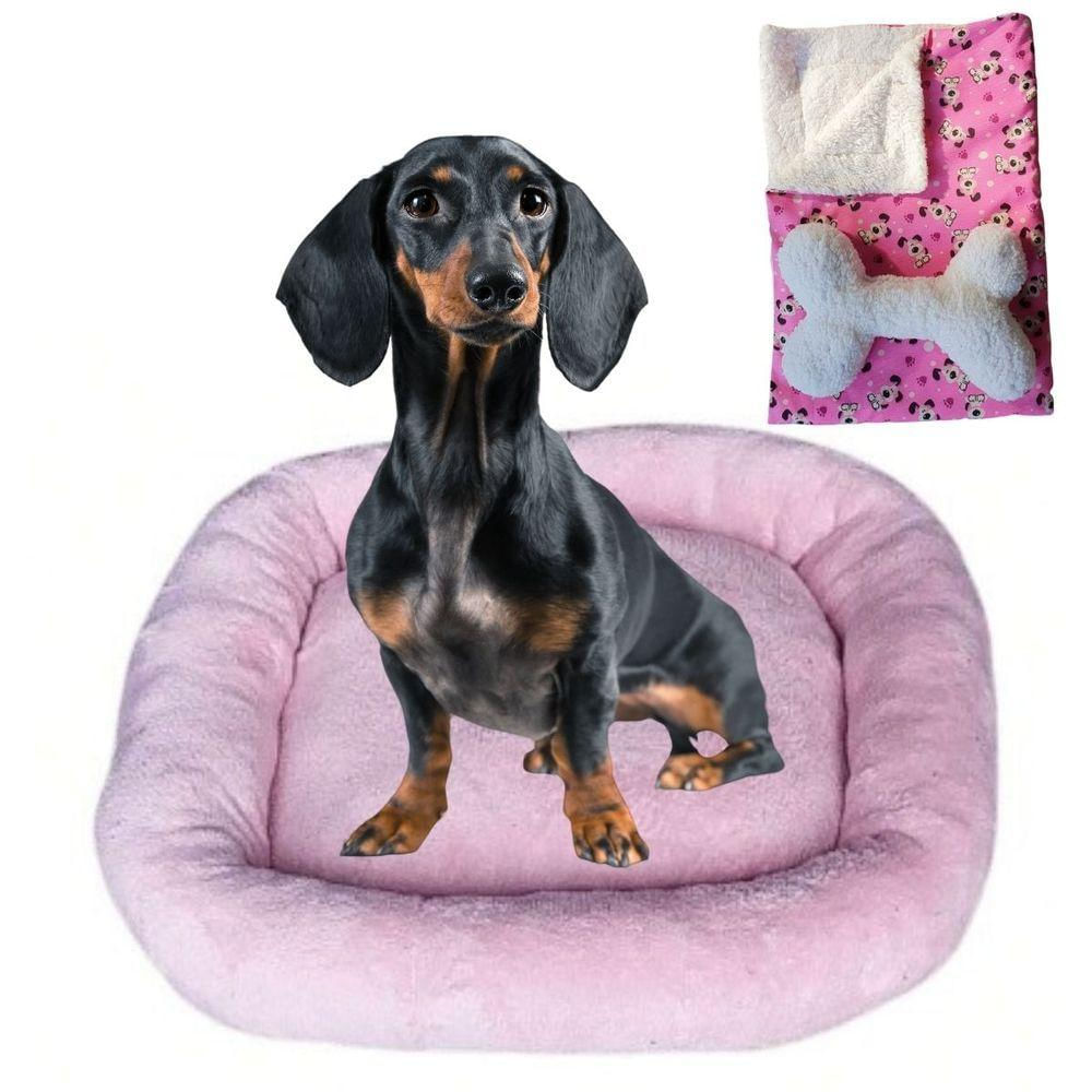 Cama Bigata G Tecido Soft Com Osso E Mantinha Kit 3 Peças Rosa