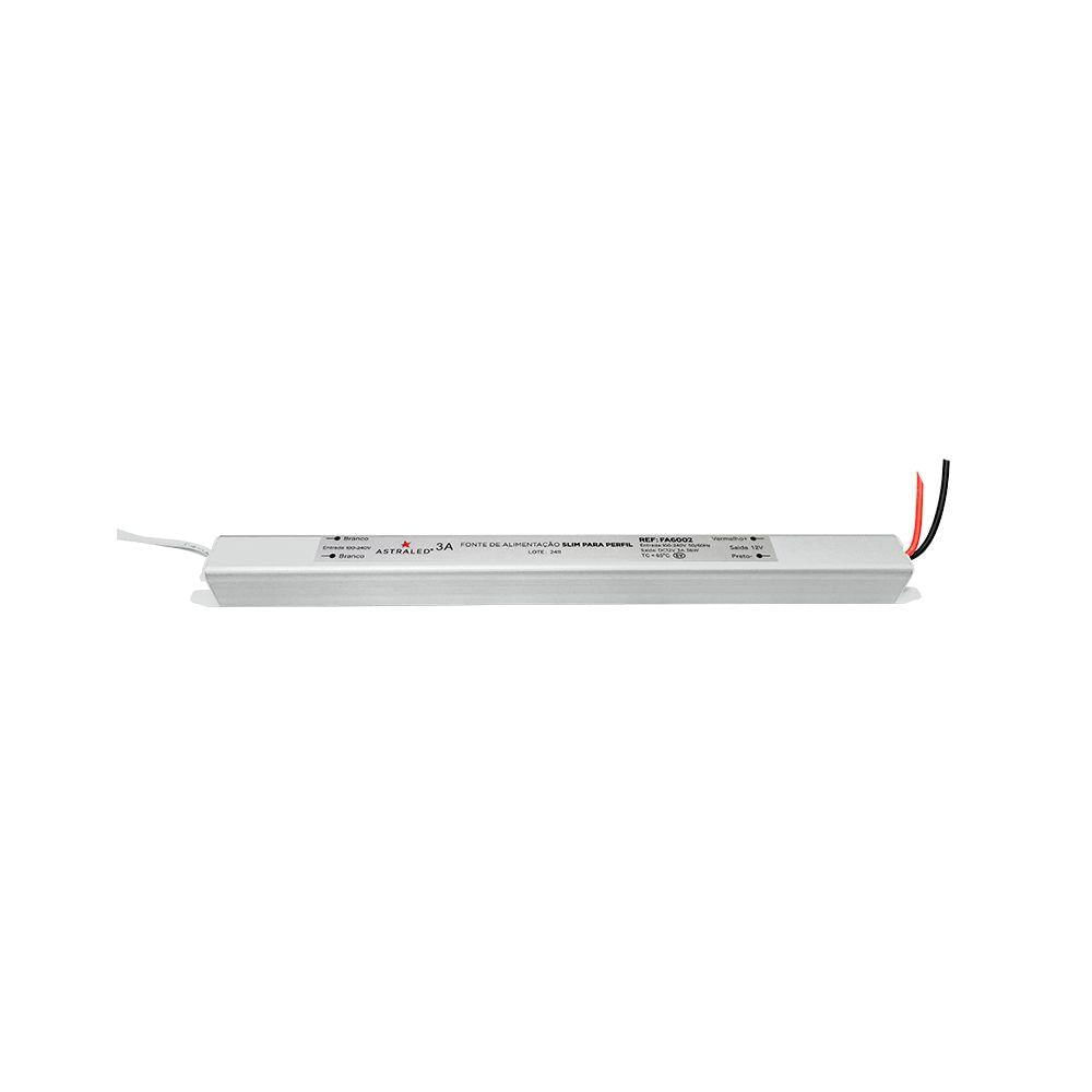 Fonte De Alimentação Slim Para Perfil Astraled 12v 3a / 36w Bivolt Fa-6002
