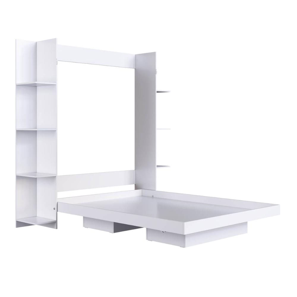 Cama de Casal Articulável Vertical Branca com Estantes Laterais MDP Vancouver Art In Móveis