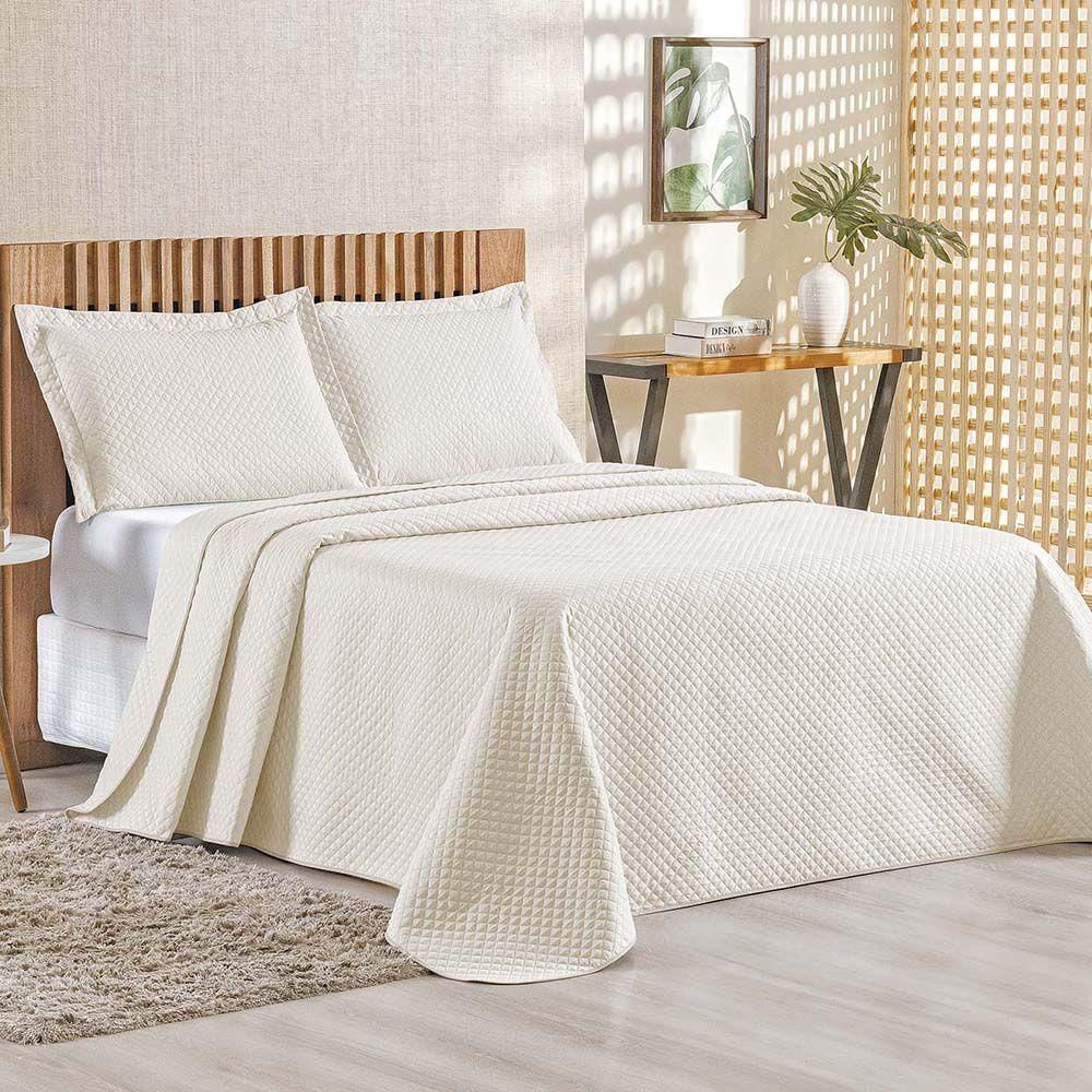 Kit Cobre Leito Colcha Ideale Queen 3 Peças Matelado Geométrico - Palha - 100% Poliéster