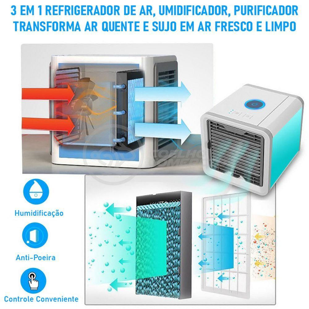 Ar Condicionado Portátil Arctic Air Cooler Umidificador Climatizador Luz Led 7 Cores Rgb