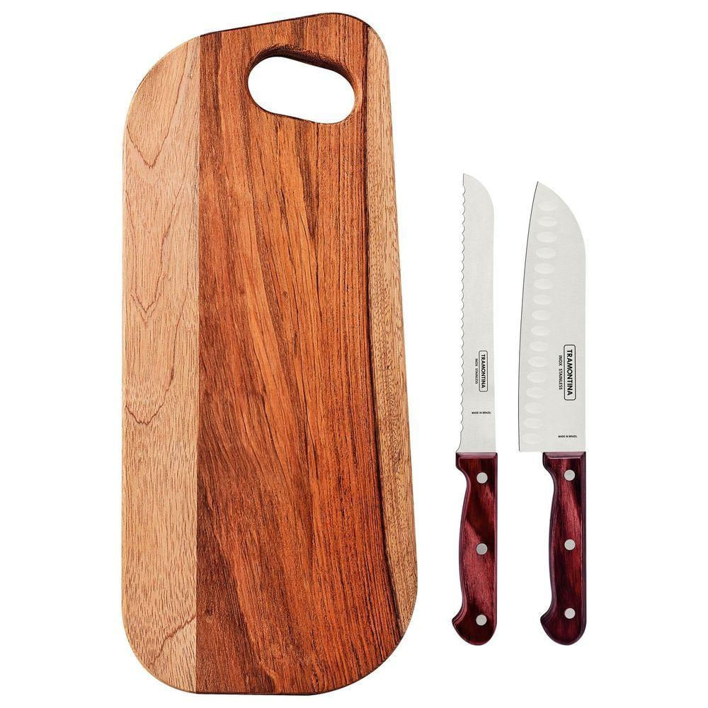 Kit Para Frios Tramontina Polywood Lâminas Aço Inox Cabos Madeira Tratada Polywood Vermelho 3 Peças Tramontina